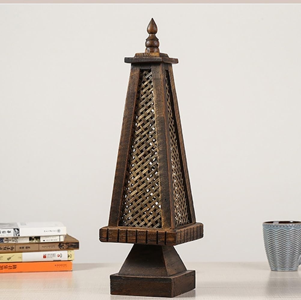 DFAEEKIYO Solid Wood Thailand Table Light Bamboo Bedside Nightstand Lighting Southeast Asia Desk Decor Lamp for Living Room Dorm(Small)