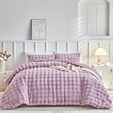 Lekesky Lavender Double Duvet Cover Set Fluffy Bedding - Shaggy Faux Fur Fleece Double Duvet Set (1x Quilt Cover + 2x Pillowcases) Soft Warm Teddy Fleece Bedding Set 200x200 cm, Lavender - Image 1