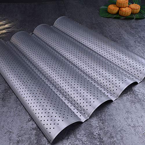 Bestonzon Frigideira antiaderente perfurada para baguete com 4 pães de ondas, forma para assar pães,