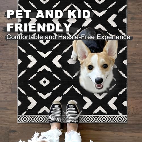 KILOCOCO Kitchen Runner Rug 2x6 Washable Runner Rug Soft Hallway Runners Non Slip Printed Distressed Laundry Room Rugs, Low-Pile Runners for Entryway Bedroom Living Room, Black