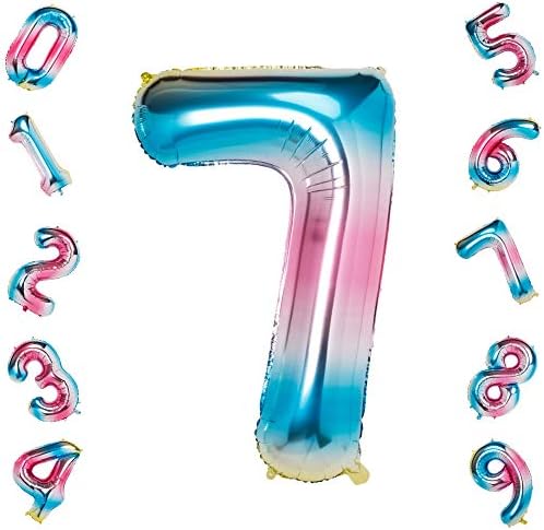 Rainbow Number 7 Balloons,40 Inch Number Gradient Balloon Birthday Decorations Supplies Helium Foil Mylar Digital Balloons