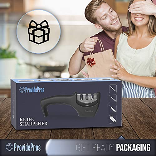 Kitchen Knife Sharpener: 3 Stage Knife Sharpening Tool Help Repair, Restore, Polish Steel And Ceramic Knives - With Cut Resistant Glove #TOP7