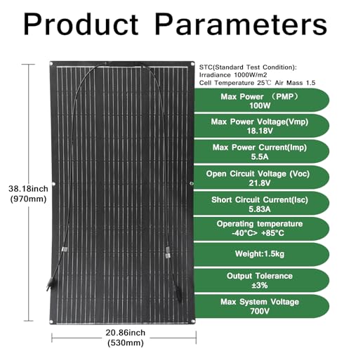Aysolar 100 Watt 12 Volt Solarpanel Flexibel ETFE Monokristallin Solarmodul für 12V Batterien Marine Wohnmobil Anhänger Boot Kabine Van Auto und unebene Oberflächen