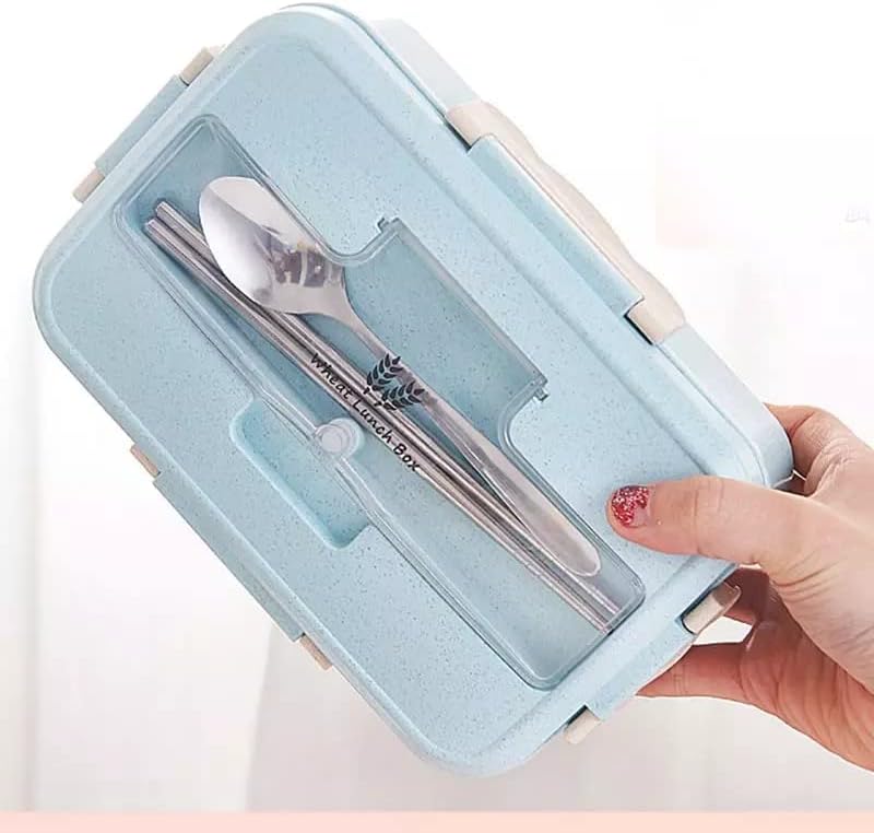 Dravizon 4 Compartments Lunch Box with Spoon, Insulated Bento Box Food Storage Container, Durable Lunch Containers BPA Free, Leak-Proof, Tiffin Box for Boys, Girls