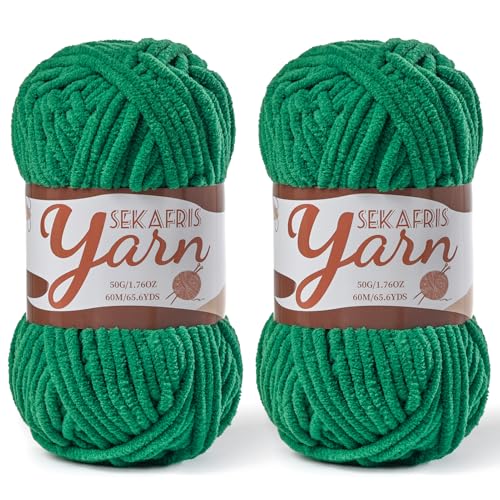Image of 2 Pack Fluffy Velvet Yarn for Crocheting,Baby Blanket Yarn for Crocheting Soft,100g(131yds) Amigurumi Yarns,Plush Chenille Crochet Yarns,Puzzle Yarn for Crochet Weaving Craft(2 Greener)
