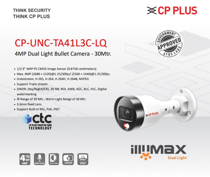 Image of CP Plus 4MP IP CCTV Camera Combo Set with (4CH NVR,Colour Night Vision with Audio Recording Outdoor bullete Camera-3Nos,4+2 Port Port POE Switch,500 GB Hard Drive