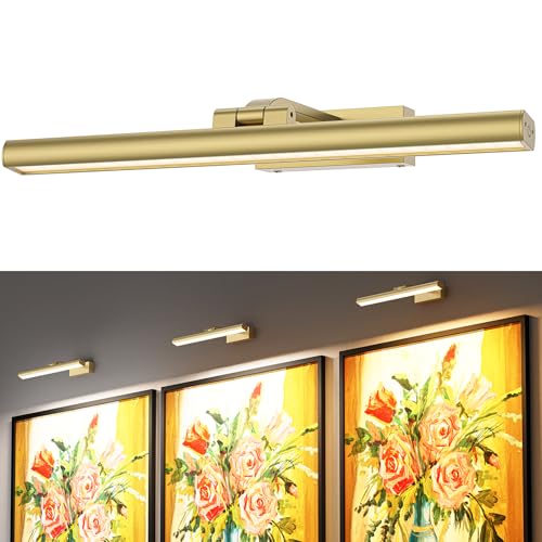 Image of Wireless Picture Lights for Wall, Battery Operated Wall Light for Painting Rechargeable CCT Rotatable Art Gallery Light with Remote Dimmable Timer for Artwork Frame Display Dartboard (Gold, 16inch)