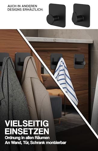 4smile Handtuchhalter ohne Bohren - 4er Set Handtuchhaken schwarz ohne Bohren, Edelstahl Haken, Klebehaken wasserfest - Haken selbstklebend, Bad Handtuchhaken, funktionale Badezimmer Handtuchhalter