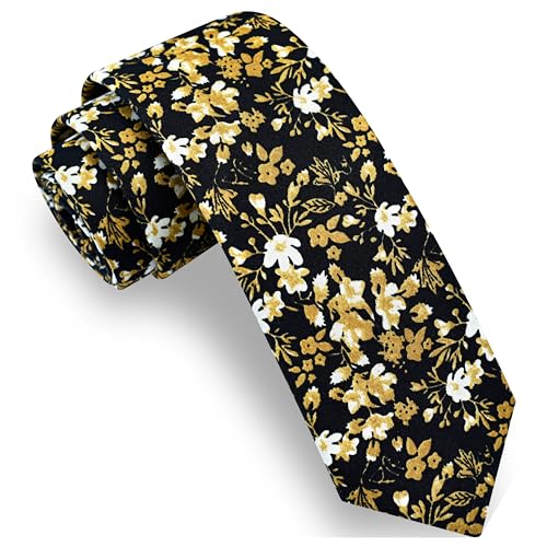 Image of GUSLESON Fashion 2.4 inch(6cm) Floral Skinny Tie for Men Slim Flower Print Cotton Necktie for Wedding Party