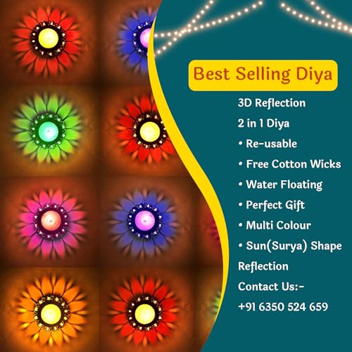 Image of CraftVatika 3D Reflection Diya, Diwali Decoration Items for Home Decor Transparent Multicolor Water Floating Reflections Plastic Oil Diya for Home Diwali Festival Decoration, (12 Diya) (Pack of 36)