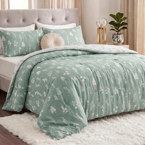Image of Utopia Bedding 3 Pc King Comforter Set, Printed Comforter, Meadow Mist | Comforter Set Includes Comforter (90x102) Inches, 2 Shams (20x36) Inches. Soft Microfiber Down Alternative, Machine Washable.