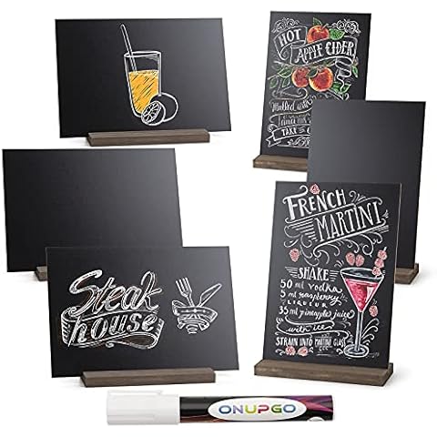 ONUPGO Mini Chalkboard Signs, Chalk Signs Vintage Wooden Tabletop Chalkboard Sign with Stands - Decorative Mini Chalkboard Table Signs Small Message Chalkboard Sign, Set of 6 Cover