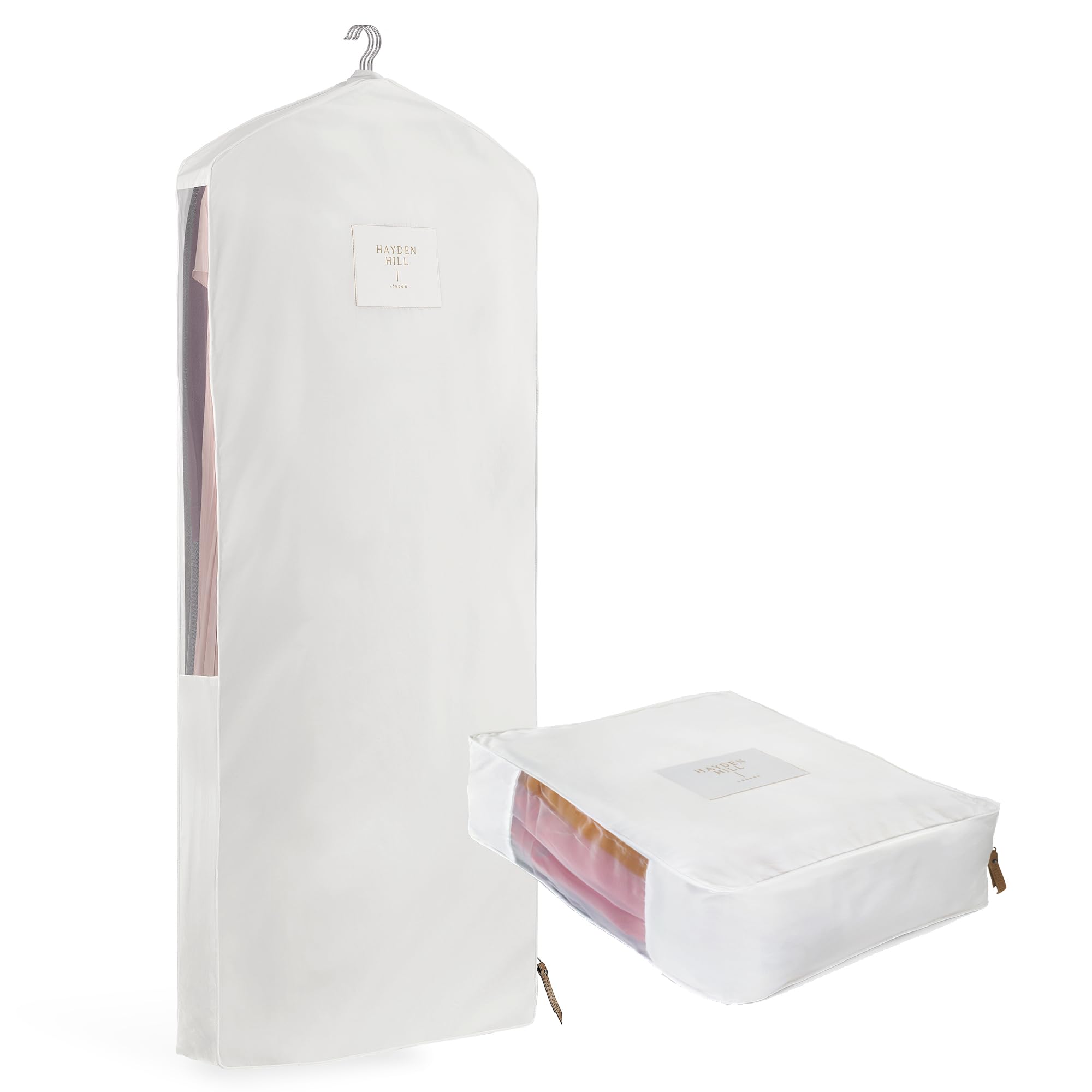 Hayden Hill Luxury Organic Cotton Long Hanging Garment Bag and 15 Sweater Bag - Fits Full Length Dresses