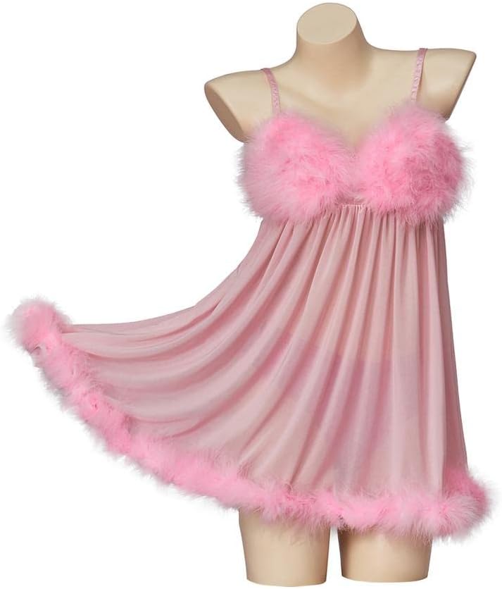 MyheroCos Fembot Cosplay Costume Pink Fembot Dress Women's Sexy Feather Lingerie Pink Negligees