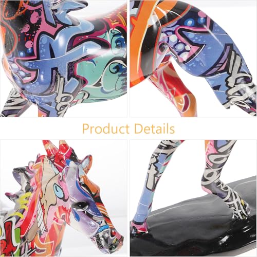 Figurine cheval en résine graffiti coloré pour décoration de bureau moderne - 8