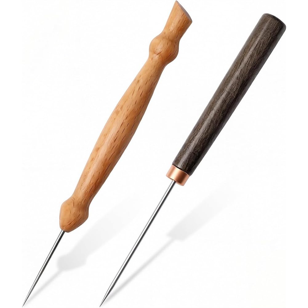 Vjsujehgy 2 Pcs Sewing Repair Tool Set of Pressing Tool and Scratch Awl Tool for Punching Stitching Sewing, for Leather Craft