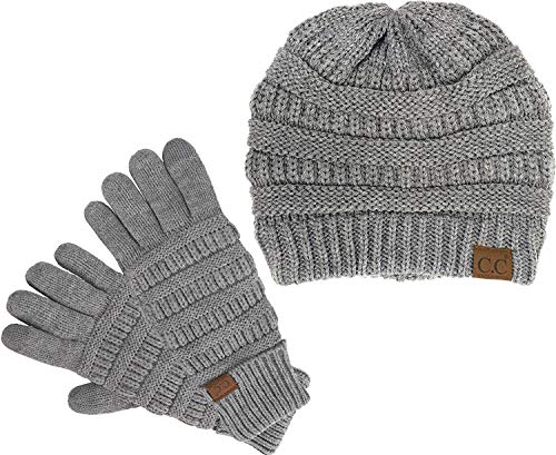 Image of Funky Junque Women's Beanie & Touchscreen Gloves Set - Soft 100% Acrylic Knit Winter Hat and Gloves, Cozy Cold Weather Gift