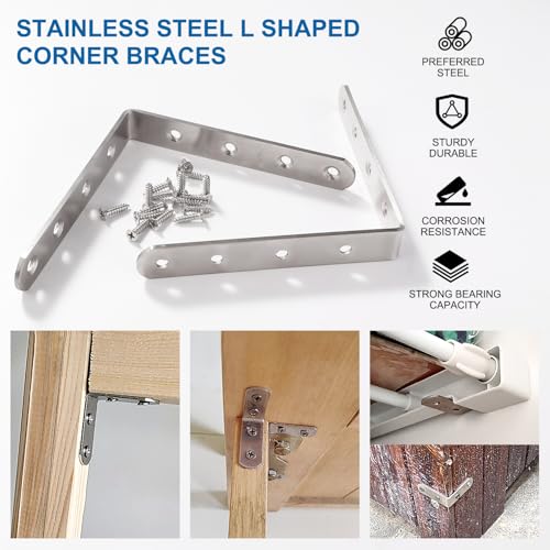 VooGenzek 2 Stücke 125x125x20x3 mm L-Form Eckstreben Klammer, L Winkel Edelstahl Winkelverbinder, 90 Grad L-förmige Winkelhalterungen, mit 16 Stücke Schrauben, für Holzregal Möbel Regal