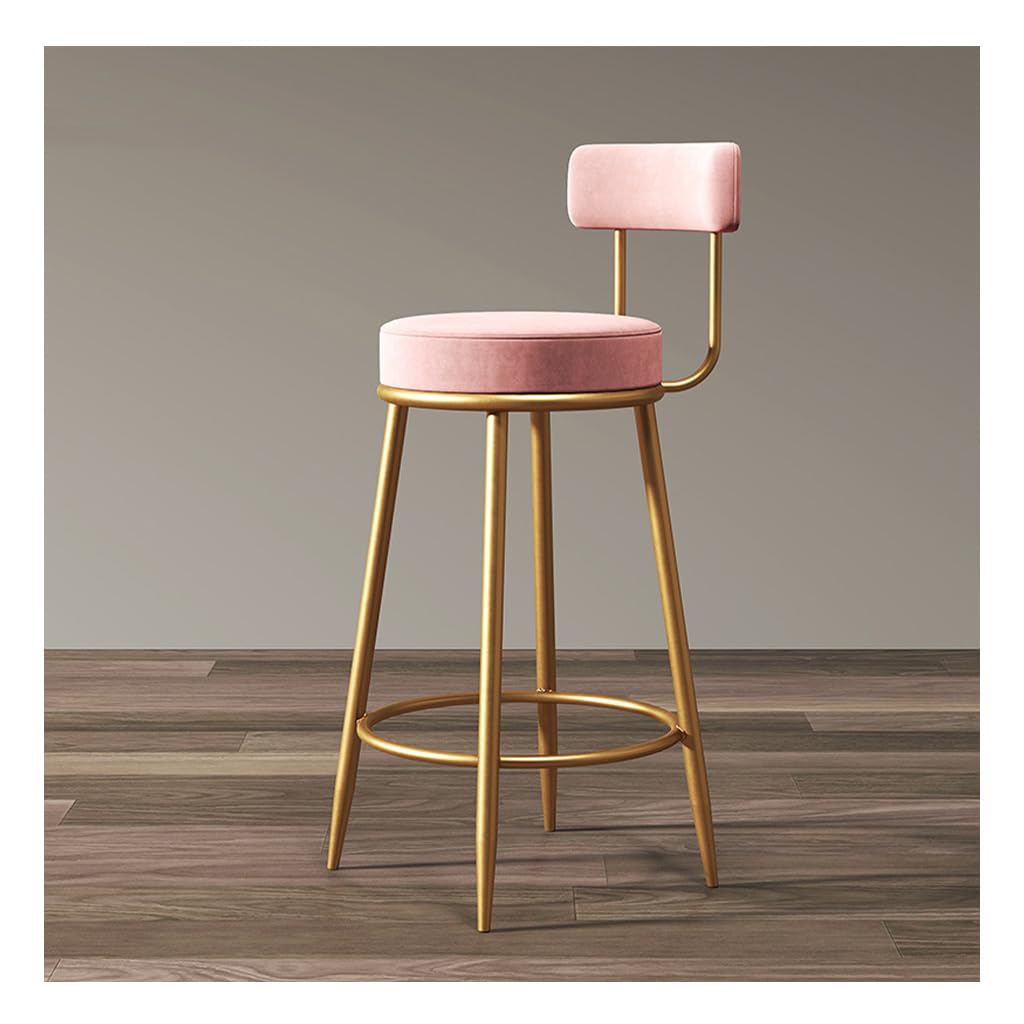 AYCDL Bar Stools Set Of 1,Counter Height Bar Stools With Back, Modern Velvet Fabric Stools With Metal Leg And Footrest,Dining Chairs For Kitchens,Armless Barstool Cha,Pink-75CM/29.5IN