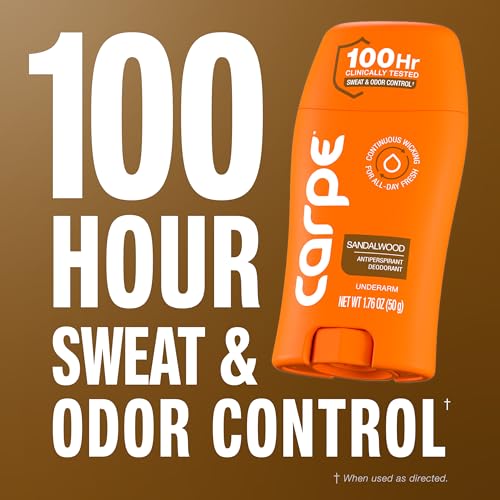 Image of Carpe Underarm Antiperspirant Deodorant for Men - 100 Hour Sweat & Odor Control - Men's Clinical Deodorant - Antiperspirant for Excessive Sweating - Sandalwood - 3 Pack