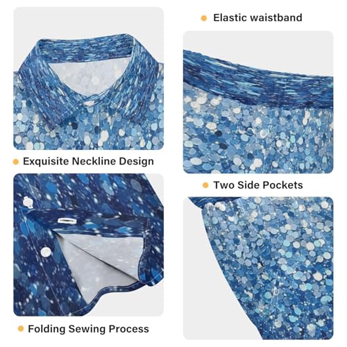 Boccsty Denim Blue Gradient Flashing Glitter Boy Summer Shorts Sets Hawaiian Toddler Boys T-Shirt & Pants 2 Pcs 3T4