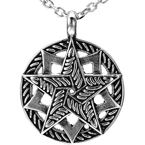 Urban-Jewelry Double Pentacle Pentagram Stainless Steel Pendant Necklace 53.4cm chain (Black, Silver) Cover