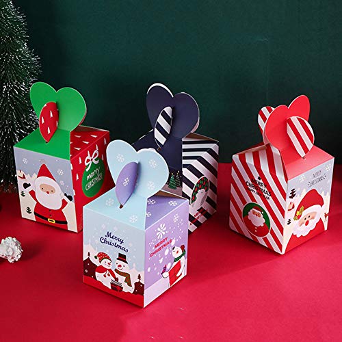 Originaltree 10Pcs Gift Paper Box Santa Pattern Gift Candy Apples Storage Box Bag for Christmas Party Favors Decoration Blue Santa