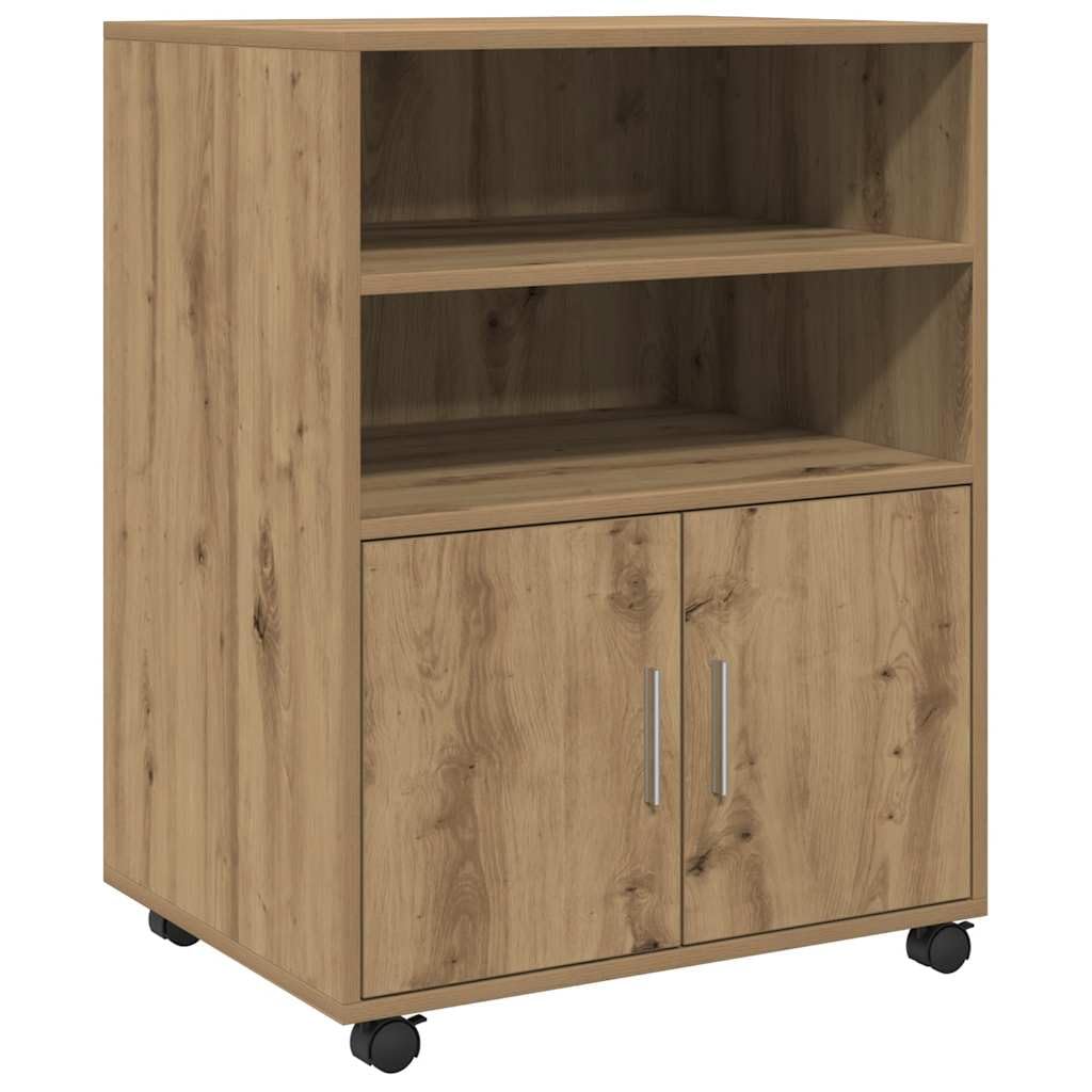 vidaXL Rollschrank, Büroschrank mit Stauraum, Aktenschrank für Wohnzimmer Büro, Bürocontainer Schrank Rollcontainer, Artisan-Eiche Holzwerkstoff