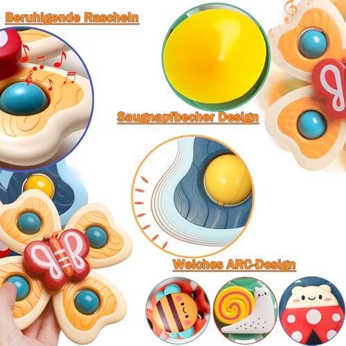 Saugnapf Spielzeug Baby 4 Stück Saugnapf Spinner Spielzeug für Baby Saugspielzeug Sicheres Badewannenspielzeug für Bad Fenster Hochstühle Flugzeug Reise