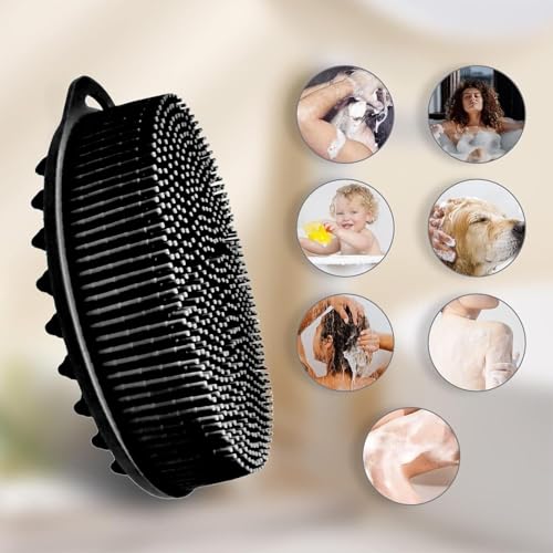 Image of INOVERA (LABEL) Silicone Bathing Scrubber - Exfoliating Cleaning Bath Brush - Soft Body Wash Shower Brushes (Black)