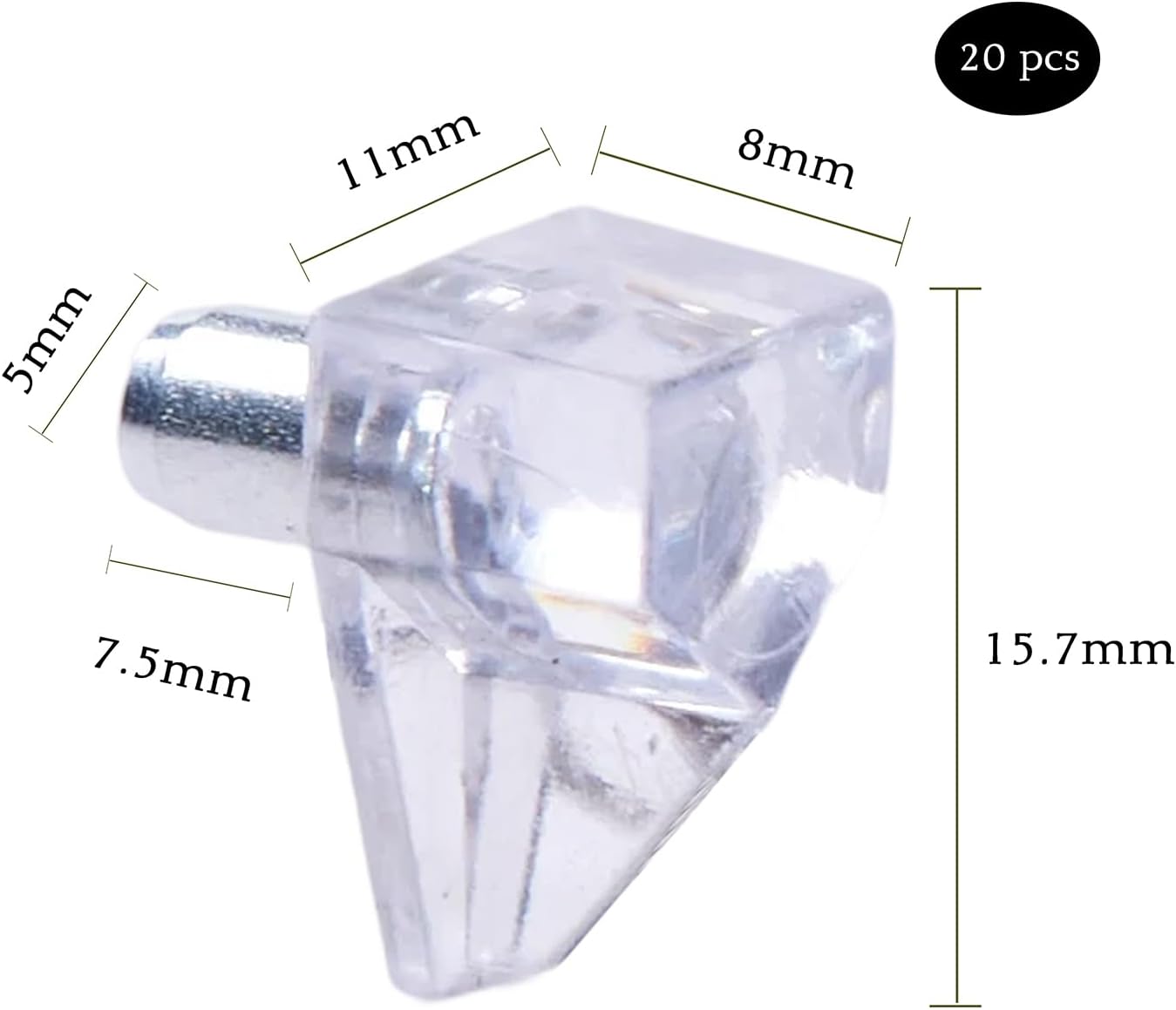 20 Pack 5 Millimeters Clear Shelf Support Peg, Durable Plastic Shelf Supports Pin Lightweight Cabinet Shelf Pegs, Transparent Shelf Holder Pins for Kitchen Furniture/Book Shelves