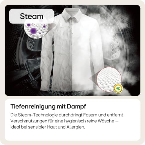 LG F4WV709P1E, Klasse A, Frontlader-Waschmaschine 9 kg, Wi-Fi, AI Direct Drive, Tiefenreinigung mit Dampf, TurboWash 360°, Große Kapazität, Außentür aus gehärtetem Glas, 60 x 62 x 85 cm ꟷ Weiß