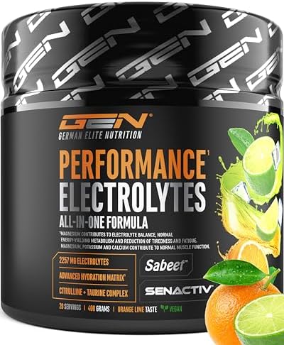 GEN GERMAN ELITE NUTRITION Performance Electrolytes - 400 g - Orange Lime | Mit Natrium, Kalium, Magnesium, Calcium & Chlorid - mit Citrullin & Taurin - Zuckerfrei - Laborgeprüft -