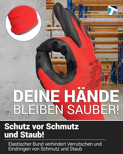 Foto von Trevendo Arbeitshandschuhe - WS-Pro Grip RSL - EN 388 - Montagehandschuhe mit Latexbeschichtung, atmungsaktiv & griffig - ideal für Bau, Garten, Logistik - Mehrfachpack - Größe 8, 12 Paar