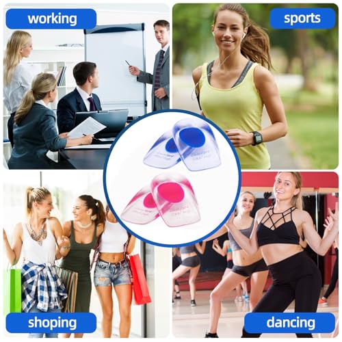 Image of Gel Silicone Heel Cups /Pads - 2 Pair Heel Lifts for Plantar Fasciitis,Heel Pain Shoe Inserts Heel Protectors,Achilles Tendonitis (Blue+Pink, Small /Med)