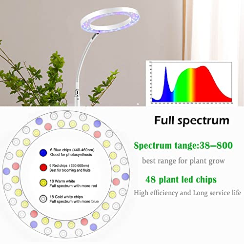 Yadoker Grow Light With Stand, Led Plant Light For Indoor Plants, Full Spectrum Grow Lamp, 8/12/16H Timer, 10 Dimmable Levels, 7 Switch Modes, Adjustable Tripod Stand 15-66 Inches #TOP1