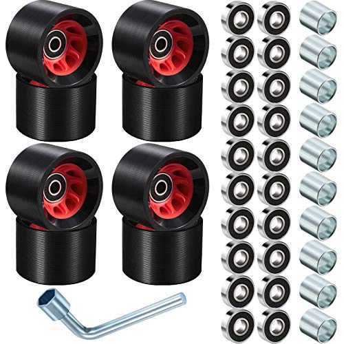 8 Pieces Roller Skate Wheels Quad Skates Replacement Outdoor Quad Roller Skate Wheels with Skate Roller ABEC-9 608RS Bearings (Black, 58 x 32 mm, 82A) (Black, 58 x 39 mm, 95A)
