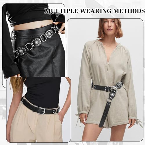 Western Belts for Women Vintage Rivet Leather Waist Belts Punk Cowgirl Belts2