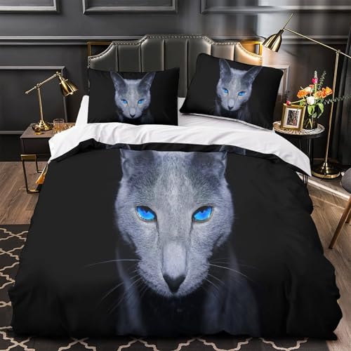 Housse de couette avec fermeture éclair en microfibre douce motif chat - 4