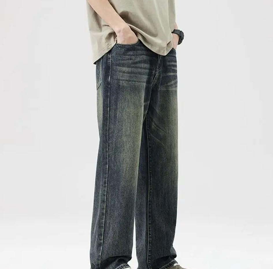 Men’S Vintage Loose Jeans Mid Waist Straight Leg Denim Pants Casual Zipper Fly Lightweight Solid Color Jeans4
