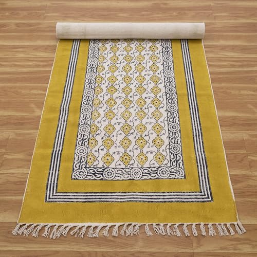 Tapete corredor artesanal de algodón 2x6 verde beige miniatura 5