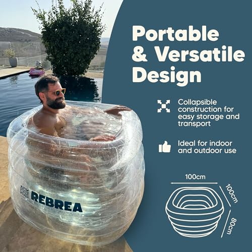 Foto de Tina inflable de baño de hielo grande transparente transparente - Tina de inmersión de hielo para terapia de agua fría - Tina de inmersión fría portátil - Interior y exterior - Tina inflable (imagen 6)