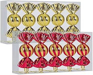 10pcs Christmas Tree Candy Ornaments, 11cm Large Christmas Candy Hanging Decorations, Red and Gold Christmas Tree Decorations, Shatterproof Plastic Sweet Shaped Baubles, Candy Pendant Decor
