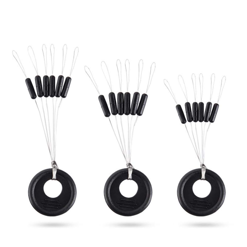 Bobber stopper da pesca, 300 pezzi, 50 gruppi/set di perline in gomma nera, tappo galleggiante da pesca, Forma cilindrica., L