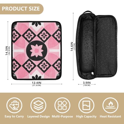 Bolso de viaje para herramientas de cabello con tapete resistente al calor para planchas, rizadores y secadores - Negro y rosa miniatura 4