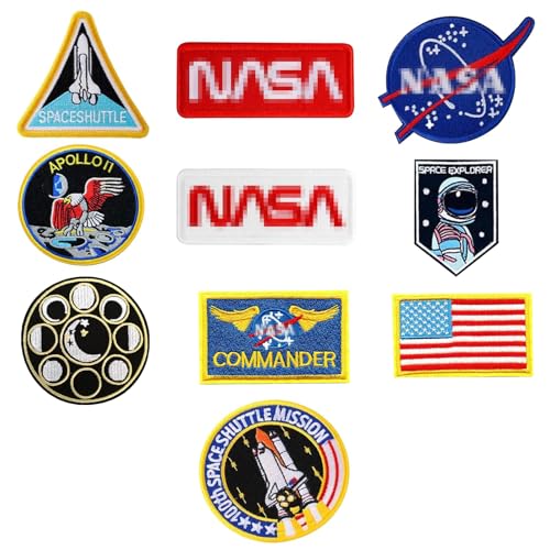 10 Pièces Ecusson Thermocollant Adulte, Patch brodé en Forme de NASA US Flag Badge Brodés à Thermocoller ou à Coudre Ecusson a Coudre pour vêtements et travaux...