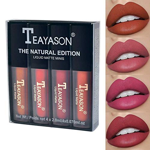TEAYASON 4 Colors Long-lasting Liquid Matte Mini Lipstick Set - Great for gift
