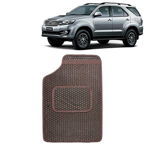 Image of Kingsway Dotted Design Car Floor Foot Mats Universal Fit for Toyota Fortuner, Model Year : 2008-2017, Water and Dustproof, Color Brown, Set of 5 Pieces