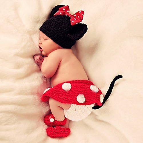 UniqueVC® Baby Knitted Crochet Photo Prop Clothes Outfits Minnie - Best Baby Cute Costume Photography for Baby Newborn Girl Boy 0-12 Months