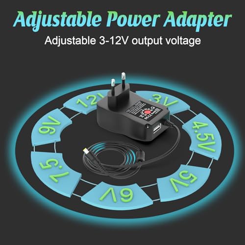 Universal Netzteil 3-12V, Isisyu 30W AC zu DC 3V 4.5V 5V 6V 7.5V 9V 12V Adapter Einstellbares Schaltnetzteil Ladegerät mit 5V 2.1A USB Port und 8 DC Steckern für LED Streifen, Router, 2A max